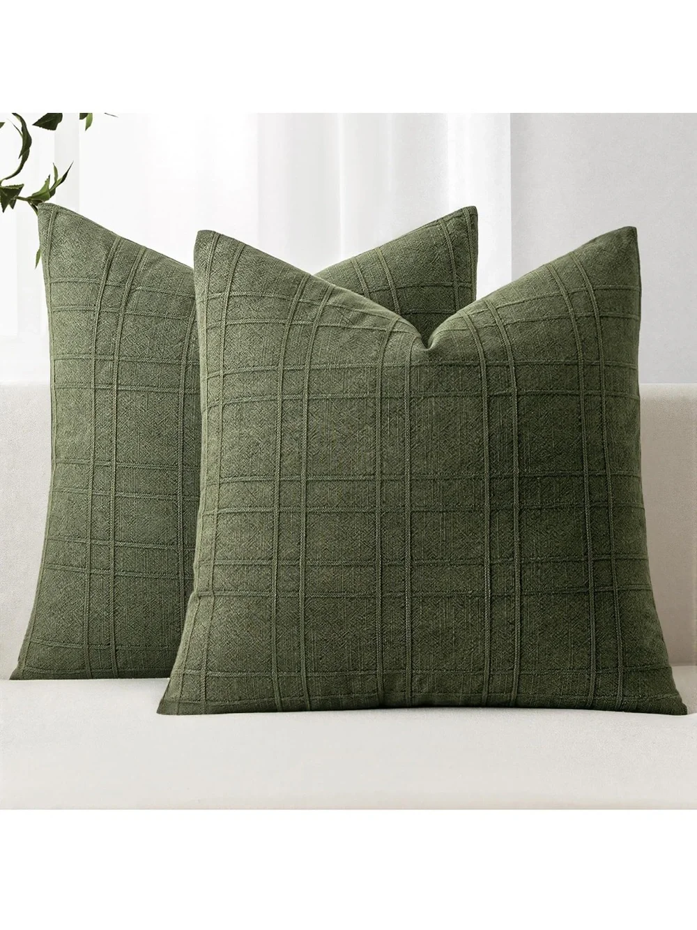 Decorative Linen Check Euro Shams Throw Pillow Covers Neutral Vintage 1747/bb8